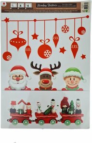 Kerst raamstickers - Wit / Rood - Kunststof - Glitters Stickers - Raam plak stickers - Elfje / Kerstman / Rendier / Kerstballen stickers - 30 x 42 cm