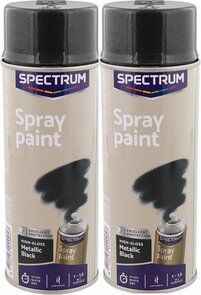Spuitbusverf - Metallic Black Hoogglans - Meubelspray - Lakspray - Spuitverf - Sneldrogend - Acrylaat lak - Set van 2 (2x 400 ml)