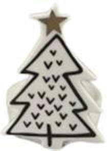 Theelichthouder - Kerstboompje - Wit / Zwart - Keramiek - 5,5 x 5,5 x 8 cm - Waxinelichthouder – Waxinelicht – Gezellig – Sfeer – Kerst – Feestdagen – Licht – Wintertijd – Herfst – Thuis – Woonkamer – Interieur – Decoratie – Cadeau 