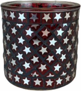 Theelichthouder sterretjes EMMA - Rood / Zilver - Glas - Ø 10 x h 9.5 cm - Waxinelichthouder – Waxinelicht – Gezellig – Sfeer – Kerst – Feestdagen – Licht – Wintertijd – Herfst – Thuis – Woonkamer – Interieur – Decoratie – Cadeau 