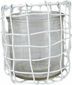 Theelichthouder JONNY - Wit / Transparant - Glas / Metaal - Ø 10 x h 9 cm - Waxinelichthouder – Waxinelicht – Gezellig – Sfeer – Kerst – Feestdagen – Licht – Wintertijd – Herfst – Thuis – Woonkamer – Interieur – Decoratie – Cadeau 