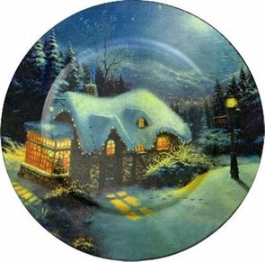 Kerst Decoratie Bord Huisje - Multicolor - Kunststof - Ø33cm