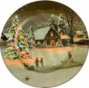 Kerst Decoratie Bord Huisje Met Kerstboom - Multicolor - Kunststof - Ø33cm