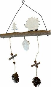 Hangdecoratie Egel en Kerstboom - Bruin / Wit - Hout / Metaal - l 22 x h 25 cm