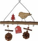 Kerst Hangdecoratie Vogeltje - Rood / Bruin - Hout / IJzer