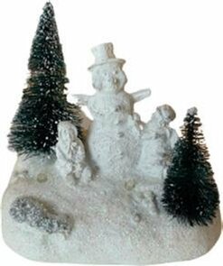Beeldje met kerstboom - LED verlichting - Groen / Wit - Keramiek - 10,5 x 7 x 10 cm