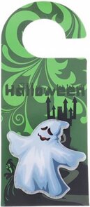 Halloween deurhanger met LED verlichting spook - Groen / Wit - Karton / Kunststof - Ca. 9 x 21 cm