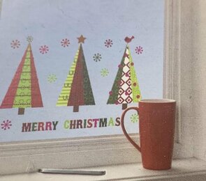 Kerst Raamstickers - Transparant - Kerstbomen - 24x33 cm - Kunststof - 2 Stickers - MERRY CHRISTMAS