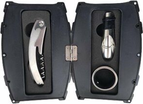 Wijnset in ton - Wijn set inclusief druppelvanger , schenktuit en kurkentrekker - Zwart -Wijn - Wijn geschenkset