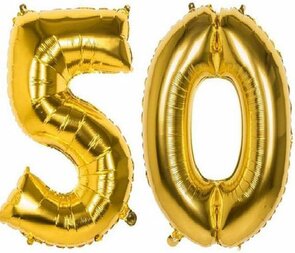 Folieballon 50 Jaar - Goud - Folie / Kunststof - 2 x h 36 cm - Ballonnen - Ballon - Feest - Abraham - Sarah - Feestje - Verjaardag - 50plus
