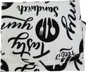 Wasbare Boterhamzak "Tasty" print - Herbruikbaar - Zwart / Wit - Katoen - Ø 36 cm