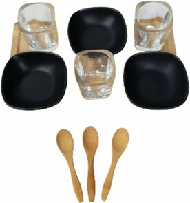 Amuse set variety set - Lichtbruin / Zwart - Hout / Keramiek - 25 x 6,5 x 16 cm - set van 10