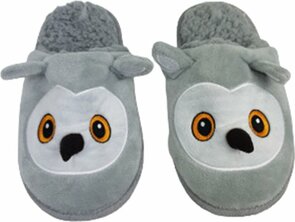 Schattige pantoffels Uil - Grijs / Wit / Geel - Polyester / Kunststof - Maat 32-33 - Winter - Sloffen