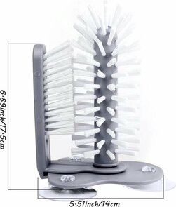 Glazenspoelborstel  met zuignappen - Grijs / Wit - Kunststof - 18 x 13 cm - Glazenwasser - Horeca - Glas reiniger