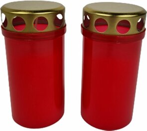 Herdenkingslicht kaars - Rood / Goud - Kunststof / Metaal - ø 5,5 x h 11,5 cm - Set van 2