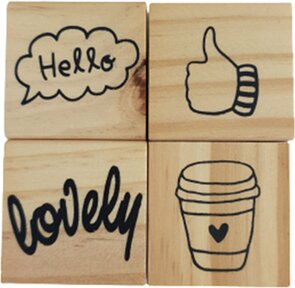 Stempel setje emoticons - Donkergeel / Rood - Hout / Kunststof - Set van 4 - Assorti - Stempelen - DIY - Creatief - Knutselen - Speelgoed