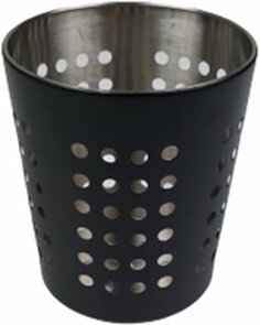 Bestekbeker / bestekhouder geperforeerd - Zwart - RVS - Rond - Ø11,5 x H13,5 cm