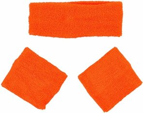 Sport zweetbandjes set GLOWFIT - Neon Oranje - Katoen - One Size - 3 stuks - Sporten - Sportaccessoire - Sportkleding