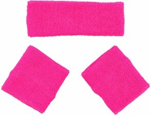 Sport zweetbandjes set GLOWFIT - Neon Roze - Katoen - One Size - 3 stuks - Sporten - Sportaccessoire - Sportkleding
