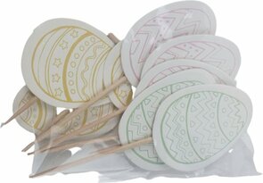 Paas cocktailprikkers paasei - Groen / Geel / Roze - Karton / Hout - 9 cm - 9 stuks - Pasen - Paasei - Lente - Decoratie