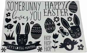 Pasen Raamstickers Happy Easter - Zwart / Wit - Kunststof - 2 Vellen - Interieur - Feest
