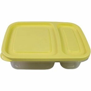 Compacte meal prep bakjes - Geel - Kunststof - 2-vaks - Set van 2 - voorraadbakjes - lunchbox - snackbakjes - stapelbaar - klein formaat
