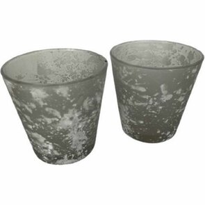 Theelichthouder MORENO - Grijs - Glas - Ø 6.5 x h 6.5 cm - Rond - Set van 2 - Waxinelichthouder – Waxinelicht – Gezellig – Sfeer – Kerst – Feestdagen – Licht – Wintertijd – Herfst – Thuis – Woonkamer – Interieur – Decoratie – Cadeau 