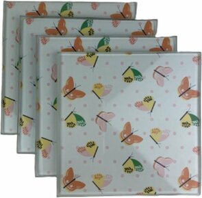 Onderzetters LIBELLE - Vlinder motief - Vierkant - Multicolor - Glas - 9 x 9 cm - Set van 4