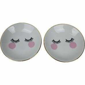 Theezakjeshouder oogjes KLAASJE - Wit / Goud - Keramiek - Ø 8 cm - Set van 2