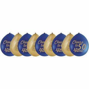 Ballonnen KANSON - Cheers To 50 Years - 9 stuks - Blauw/Goud - Verjaardag - Feest - Jarig - Gezellig