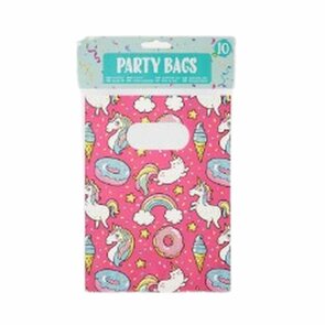 Papieren uitdeelzakjes met unicorn / eenhoorn print - Roze / Multicolor - Papier - 10 stuks - Feestzakjes - Party bags 