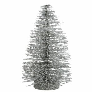Decoratie Kerstboom met Glitter - Zilver - h 15 cm - Set van 3 - Kerstmis - kerstversiering 