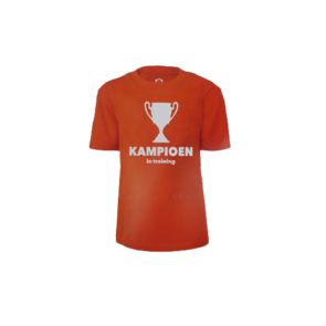 Oranje kinder T-shirt met tekst ''KAMPIOEN in training''- Oranje / Wit - Katoen - Maat 110 / 116 - Kinderen - Leeuwinnen - Voetbal - Feest - Nederlands elftal - Koningsdag - Holland - Nederland 