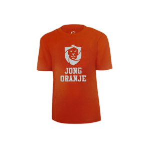 Oranje kinder T-shirt met tekst ''Jong oranje''- Oranje / Wit - Katoen - Maat 110 / 116 - Kinderen - Leeuwinnen - Voetbal - Feest - Nederlands elftal - Koningsdag - Holland - Nederland