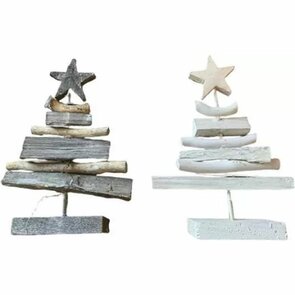 Houten Kerstboompjes - Multicolor - 16 x 6 x 22 cm - Assorti - Set van 2