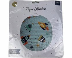 Papieren lantaarn rond met raket print - Lichtblauw / Multicolor - Papier / Metaal - ⌀ 22 cm