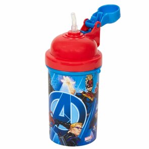 Flip Top Drinkbeker Bidon Marvel Avengers  met rietje en handige 2 Go Koord - Rood / Blauw - Kunststof - 400 ml - Waterfles - Fles - Bidon - Marvel - Disney 