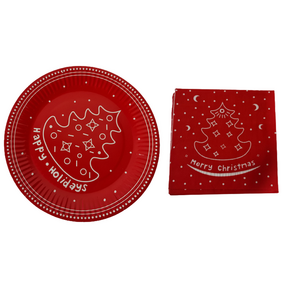 Verjaardag set van 6 x feest bekers + 1 pak servetten - ''Happy holidays'' - Rood / Wit - Karton - Borden / Servetten - Verjaardag - Party  - Feestservies