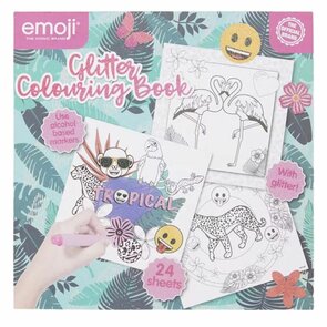 Emoji Glitter Kleurboek - Roze / Blauw - Multicolor - 21 x 21 cm - 24 pagina's -  Glitter colouring book