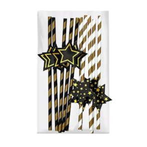 Papieren / Kartonnen Rietjes met ''Ster'' - Zwart / Wit / Goud - Papier - 10 stuks - Party collection NY