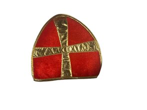 Sinterklaas lage mijter - Rood / Goud - Polyester - One Size voor kinderen - Sinterklaas - Feestdagen - Meijter - Kindermijter