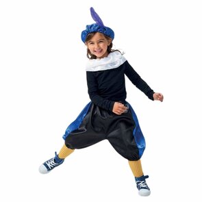 Pietenpak met broekje - Blauw / Zwart / Wit - Kunststof / Vilt - Broek / Kraag / Muts - 3 - 7 jaar - Pieten - pietenmuts 