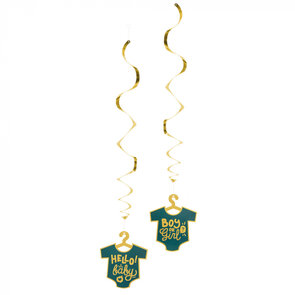 Spiraal decoratie ' Boy or Girl ' - Donkergroen / Goud - 2x 85 cm - Babyshower - Genderreview - Vlag - Vlaggenlijn - Slinger - Slingers