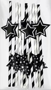 Papieren / Kartonnen Rietjes met ''Ster'' - Zwart / Wit / Zilver - Papier - 10 stuks - Party collection NY
