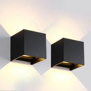 Wall Square met sensor - Up and down wandlampen - Zwart - 2 Lampen - Oplaadbaar - Wandlamp zonder stroom - Wireless lamp