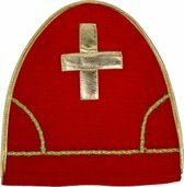 Sinterklaas mijter - Rood / Goud - Polyester - 30 x 31 cm - One Size voor volwassenen - Sinterklaas - Meijter - Sint en Piet