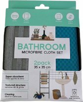 Keuken microvezeldoek set schoonmaakdoeken CORRY - Turquoise / Grijs - Polyester / Polyamide - 35 x 35 cm - 2 Stuks