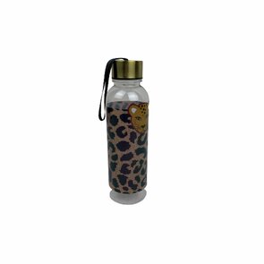 Drinkfles met Luipaard print en gouden dop - Bruin / Zwart - Kunststof - 21,5 cm - 550 ml - Waterfles