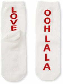 Sokken met tekst "Oohlala Love" - Wit / Rood - Polyester - Maat 39 - 41 - Sokken - Valentijnsdag - Love is in the air - Liefde  - Love