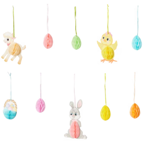 Honeycomb Paashangers - Multicolor - Pasen - Crêpepapier - Set van 10 hangers